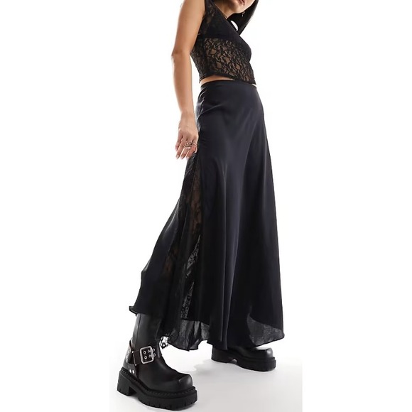 Intimately Free People Skirt Lace Insert Slip Maxi Women's Size Large Black - Picture 1 of 11